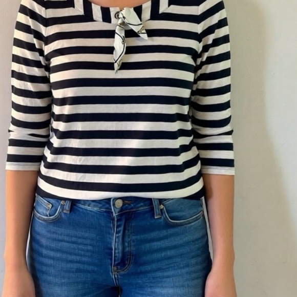 Talbots Navy and Cream Striped Top - Picture 1 of 4